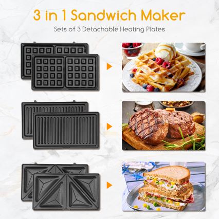 Aigostar - Sandwichmaskine 800W/230V sort