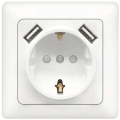 Aigostar - SCHUKO-stikkontakt 250 V med 2x USB og ramme, hvid