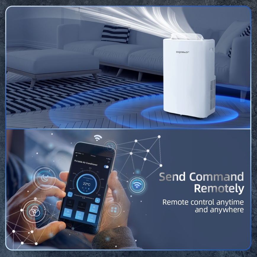 Aigostar - Smart bærbar klimaanlæg 1337W/230V 12000 BTU Wi-Fi hvid + fjernbetjening