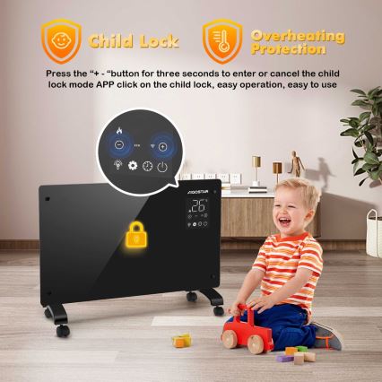 Aigostar - Smart elektrisk varmeovn/konvektor med LCD-skærm ECO/1000/2000W Wi-Fi