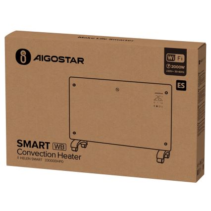 Aigostar - Smart elektrisk varmeovn/konvektor med LCD-skærm ECO/1000/2000W Wi-Fi