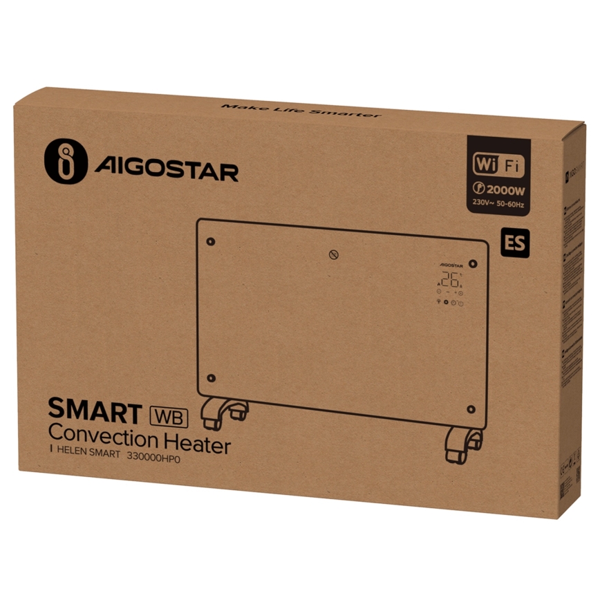 Aigostar - Smart elektrisk varmeovn/konvektor med LCD-skærm ECO/1000/2000W Wi-Fi