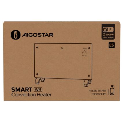 Aigostar - Smart elektrisk varmeovn/konvektor med LCD-skærm ECO/1000/2000W Wi-Fi