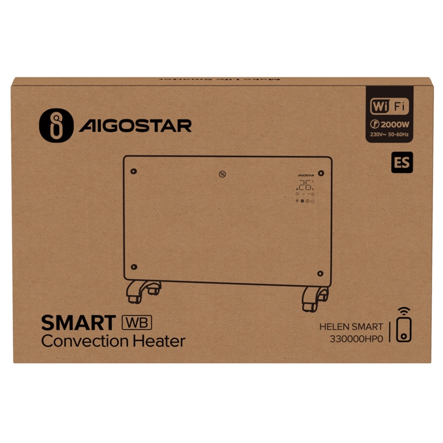 Aigostar - Smart elektrisk varmeovn/konvektor med LCD-skærm ECO/1000/2000W Wi-Fi