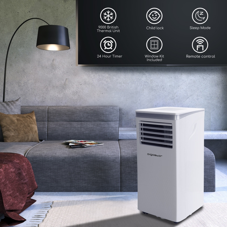 Aigostar - Smart bærbar klimaanlæg 3-i-1 1003W/230V 9000 BTU Wi‑Fi hvid + fjernbetjening