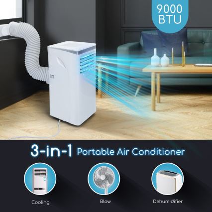Aigostar - Smart bærbar klimaanlæg 3-i-1 1003W/230V 9000 BTU Wi‑Fi hvid + fjernbetjening