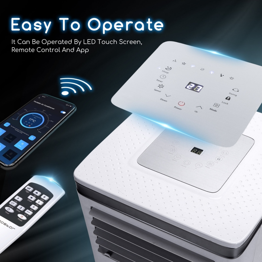Aigostar - Smart bærbar klimaanlæg 3-i-1 1003W/230V 9000 BTU Wi‑Fi hvid + fjernbetjening