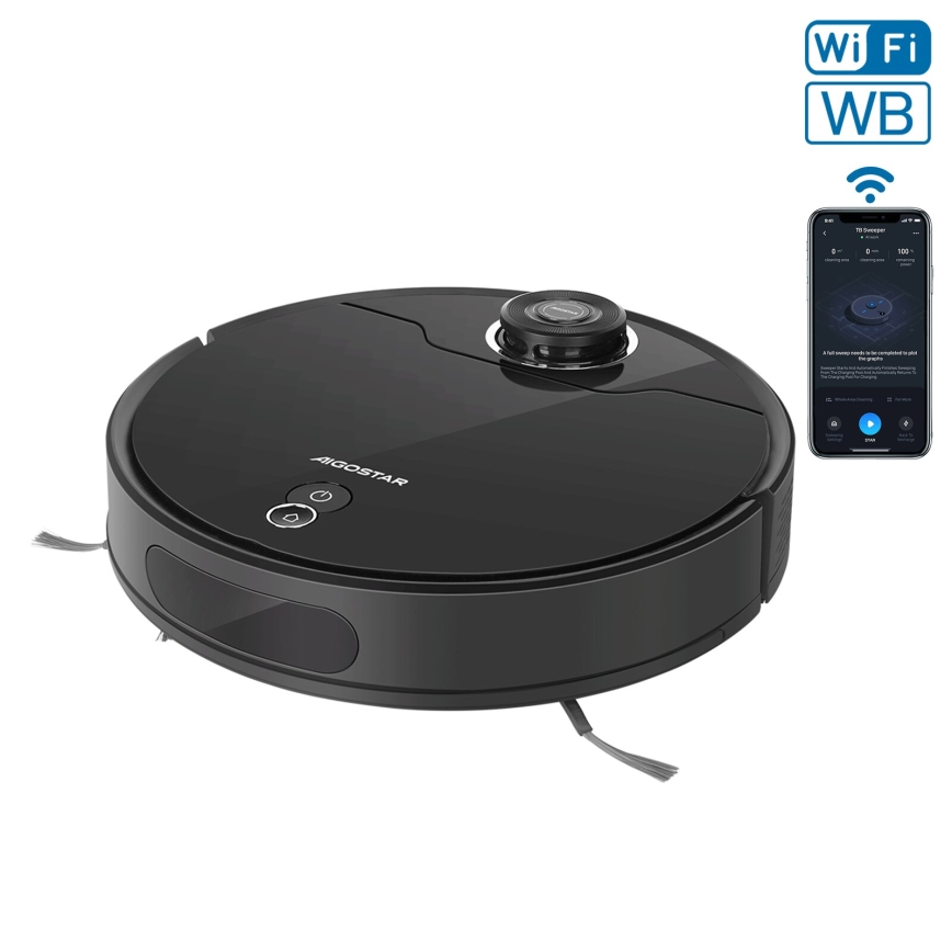 Aigostar - Smart robotstøvsuger 02.01.2001 12W/230V 3300mAh Wi-Fi sort