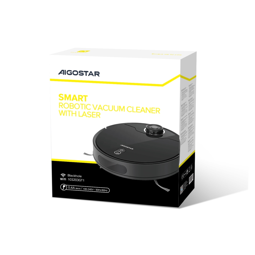 Aigostar - Smart robotstøvsuger 02.01.2001 12W/230V 3300mAh Wi-Fi sort