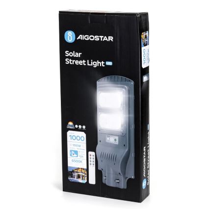 Aigostar - Soldrevet LED gadelampe med sensor LED/100W/3,2V 10000mAh IP65 6500K + fjernbetjening