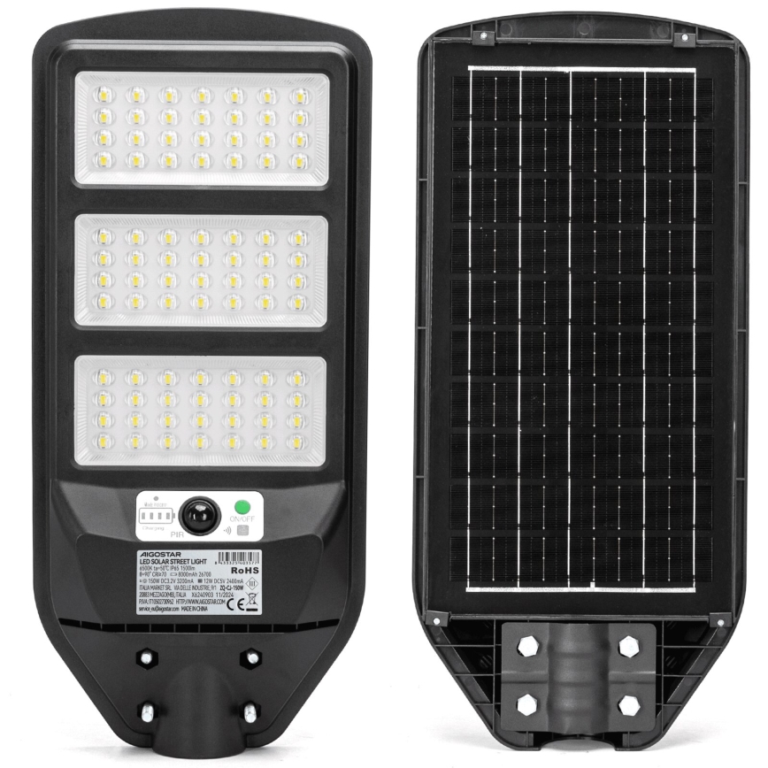 Aigostar - Soldrevet LED gadelampe med sensor LED/150W/3,2V 8000mAh IP65 6500K + fjernbetjening