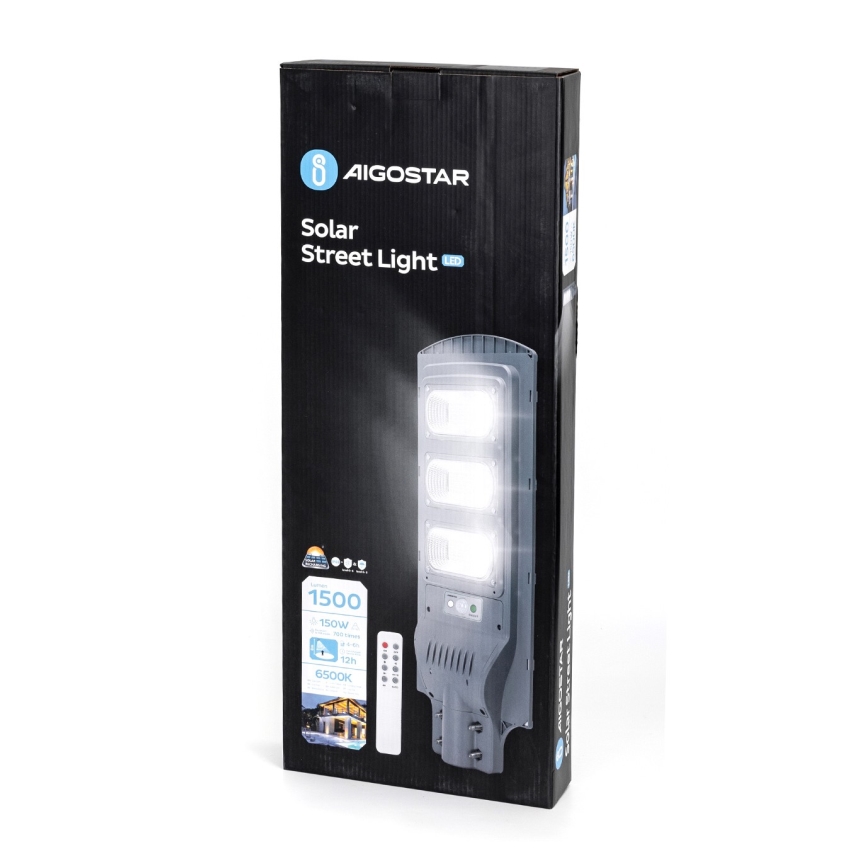 Aigostar - Soldrevet LED gadelampe med bevægelsessensor LED/150W/3,2V 15000mAh IP65 6500K + fjernbetjening