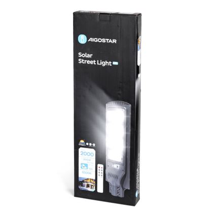 Aigostar - Soldrevet LED gadelampe med sensor LED/200W/3,2V 20000mAh IP65 6500K + fjernbetjening