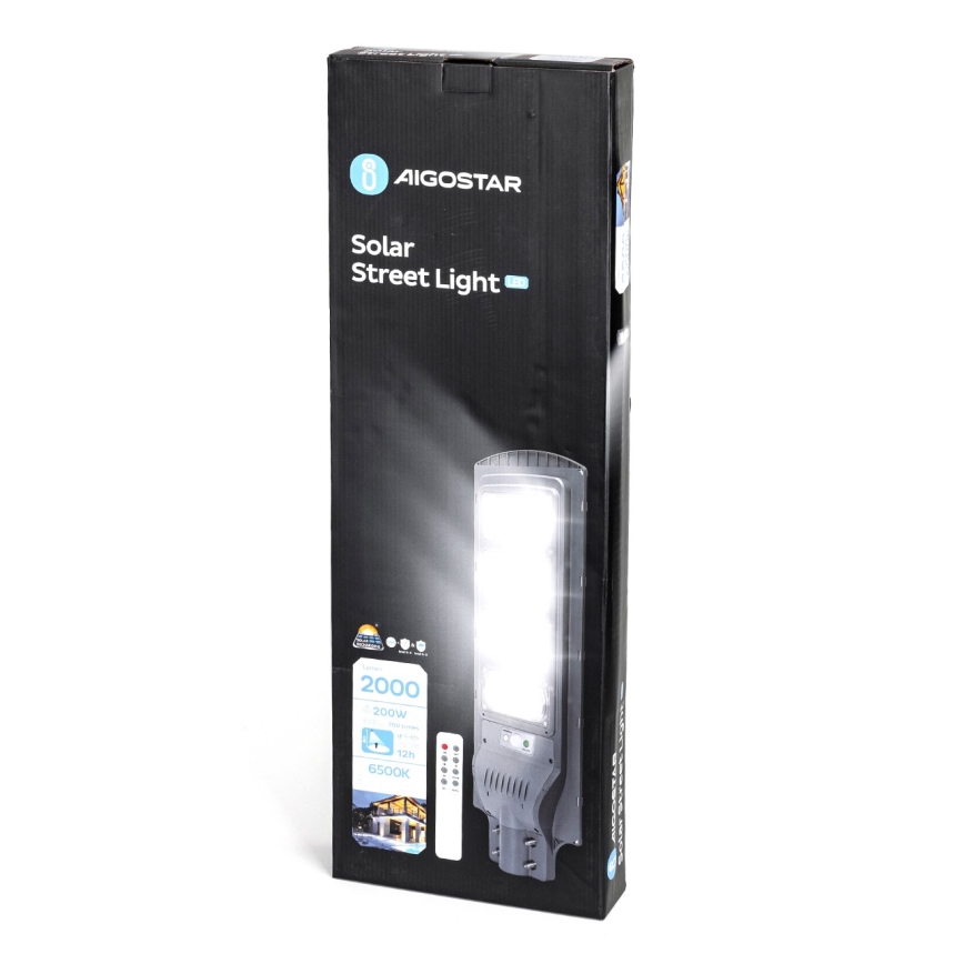 Aigostar - Soldrevet LED gadelampe med sensor LED/200W/3,2V 20000mAh IP65 6500K + fjernbetjening