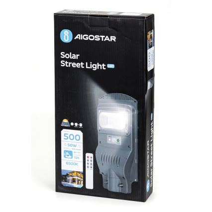 Aigostar - Soldrevet LED gadelampe med sensor LED/50W/3,2V 5000mAh IP65 6500K + fjernbetjening