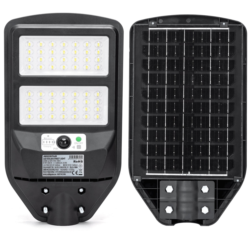 Aigostar - Soldrevet LED gadelampe med sensor LED/70W/3,2V 4000mAh IP65 6500K + fjernbetjening