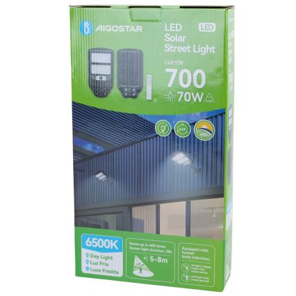 Aigostar - Soldrevet LED gadelampe med sensor LED/70W/3,2V 4000mAh IP65 6500K + fjernbetjening