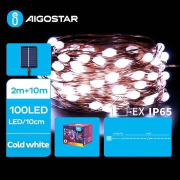 Aigostar - Soldrevet LED julekæde 100xLED/8 funktioner 12 m IP65 kold hvid
