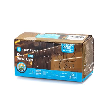 Aigostar - Soldrevet LED-julekæde 100xLED/8 funktioner 8x0,6 m 500 mAh IP65 kold hvid