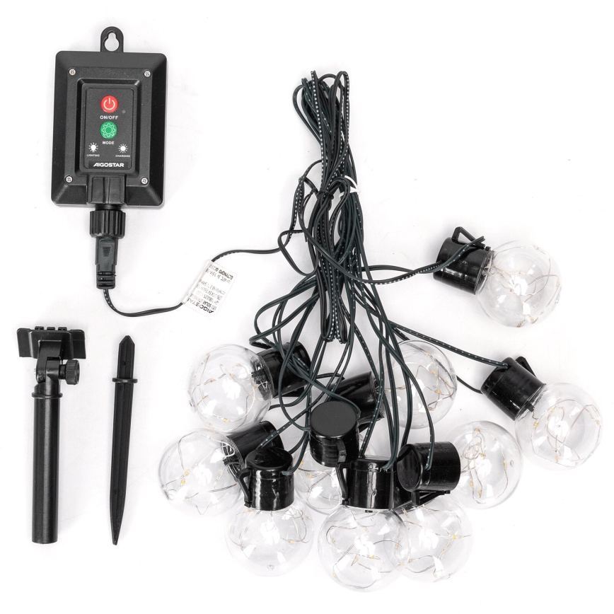 Aigostar - Soldrevet LED julekæde 10xLED/8 funktioner 6,5 m IP65 flerfarvet