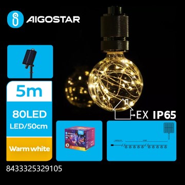 Aigostar - Soldrevet LED julekæde 10xLED/8 funktioner 6,5 m IP65 varm hvid