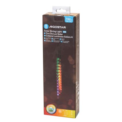 Aigostar - Soldrevet LED julekæde 192xLED/8 m IP65 flerfarvet