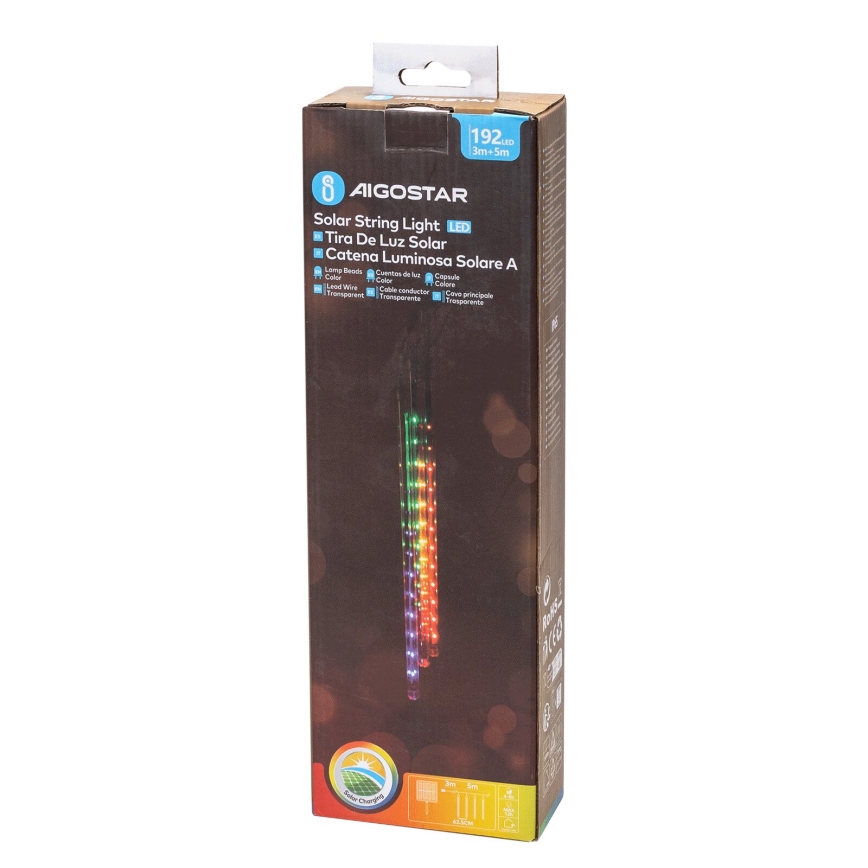 Aigostar - Soldrevet LED julekæde 192xLED/8 m IP65 flerfarvet