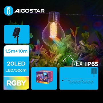 Aigostar - Soldrevet LED julekæde 20xLED/8 funktioner 11,5 m IP65 flerfarvet