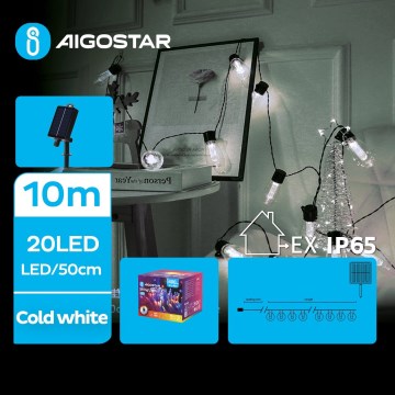 Aigostar - Soldrevet LED julekæde 20xLED/8 funktioner 11,5 m IP65 kold hvid