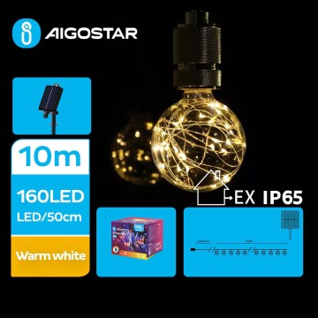 Aigostar - Soldrevet LED julekæde 20xLED/8 funktioner 11,5 m IP65 varm hvid