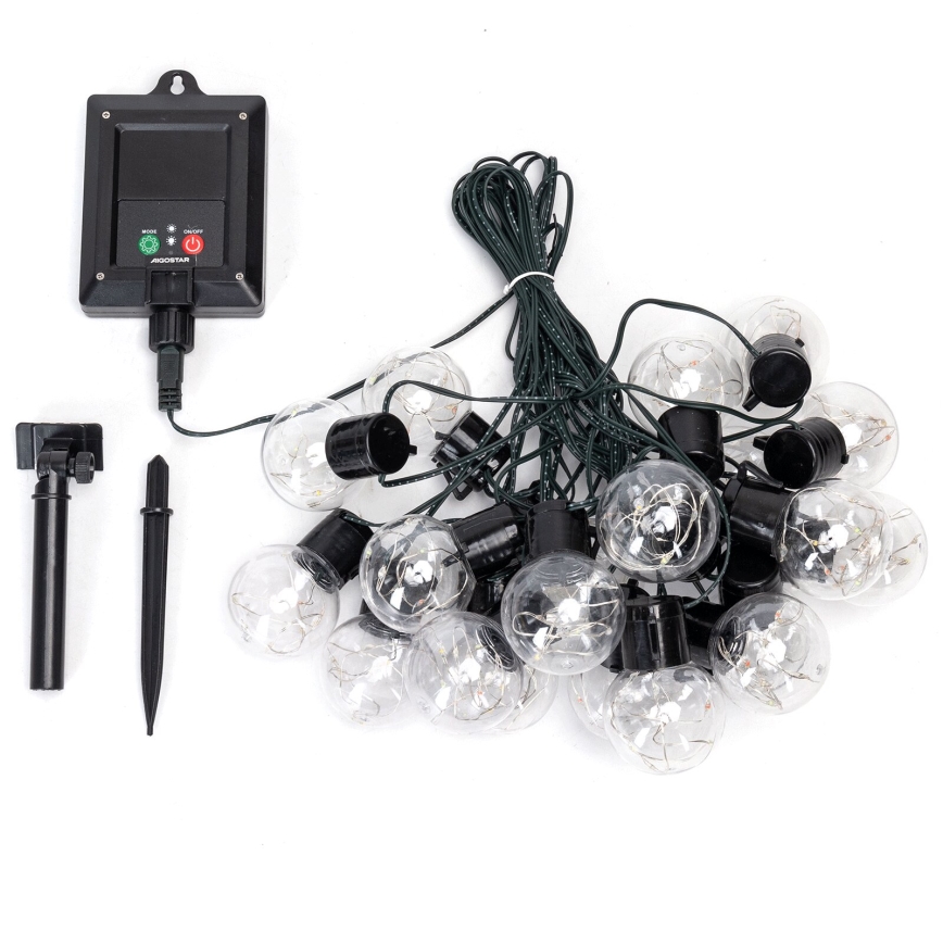 Aigostar - Soldrevet LED julekæde 20xLED/8 funktioner 11,5 m IP65 varm hvid