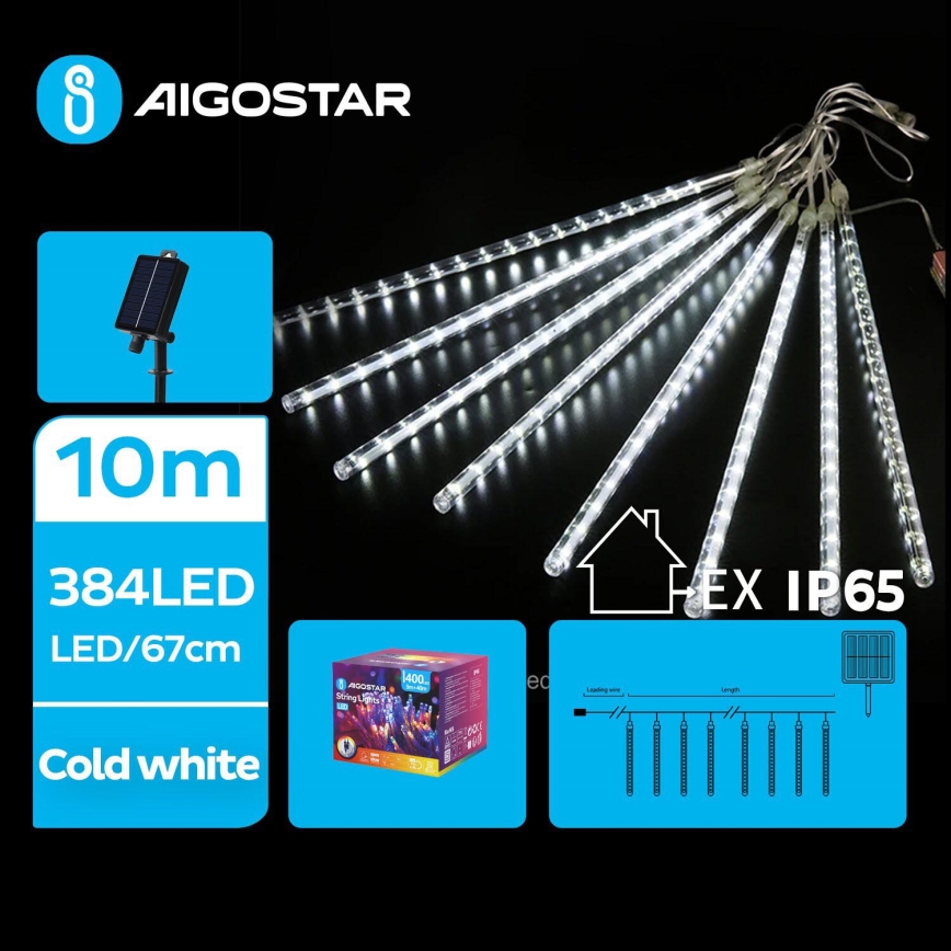 Aigostar - Soldrevet LED julekæde 384xLED/13 m IP65 kold hvid