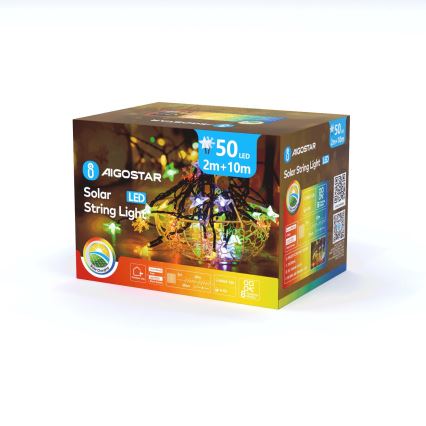 Aigostar - Soldrevet LED julekæde 50xLED/8 funktioner 12 m IP65 flerfarvet