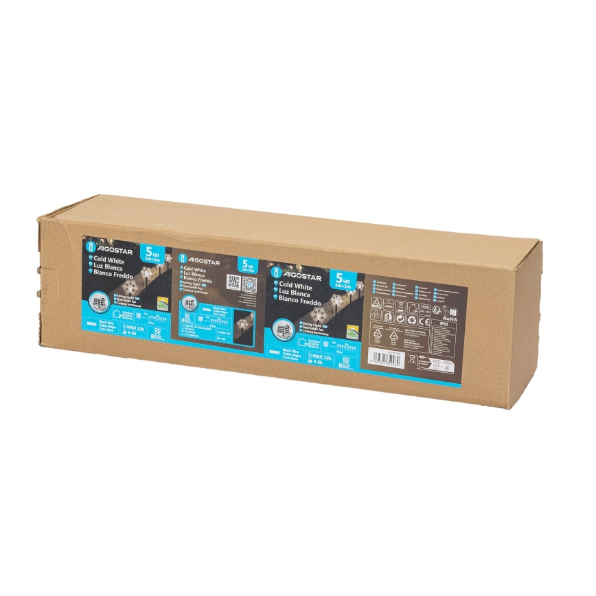 Aigostar - Soldrevet LED julelys LED/0,054W/1,2V 1 m 800 mAh IP65 kold hvid