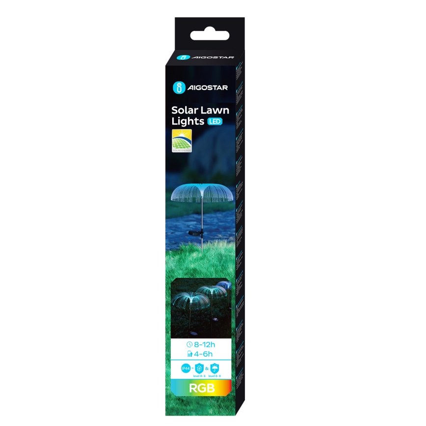 Aigostar - Soldrevet LED lampe m. RGB-farver LED/0,03W/1,2V 300 mAh 70 cm IP44