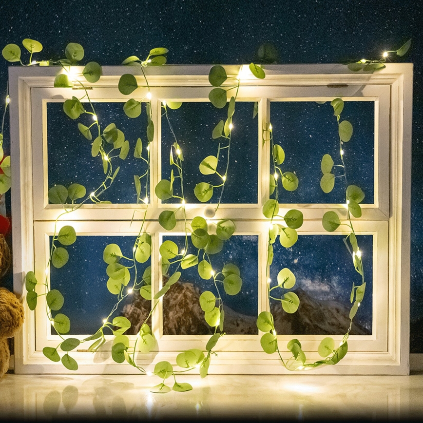 Aigostar - Soldrevet LED lyskæde 100xLED/12m IP65 varm hvid eukalyptus