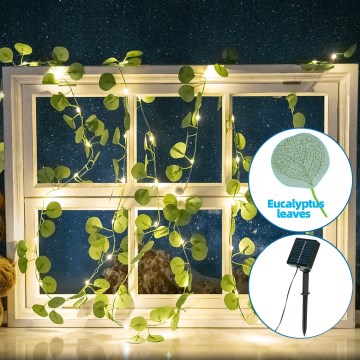 Aigostar - Soldrevet LED lyskæde 100xLED/12m IP65 varm hvid eukalyptus