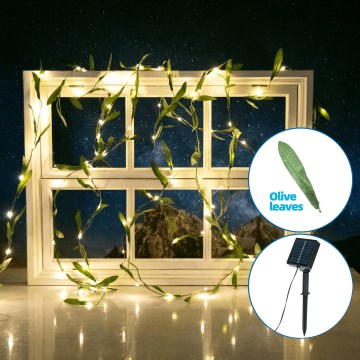 Aigostar - Soldrevet LED lyskæde 100xLED/12m IP65 varm hvid oliven