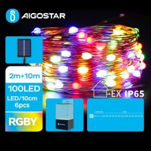 Aigostar - Soldrevet LED lyskæde 100xLED/8 funktioner 12 m IP65 flerfarvet