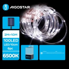 Aigostar - Soldrevet LED lyskæde 100xLED/8 funktioner 12 m IP65 kold hvid
