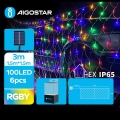 Aigostar - Soldrevet LED lyskæde 100xLED/8 funktioner 4,5x1,5 m IP65 flerfarvet