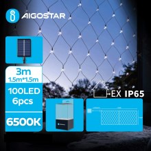 Aigostar - Soldrevet LED lyskæde 100xLED/8 funktioner 4,5x1,5 m IP65 kold hvid
