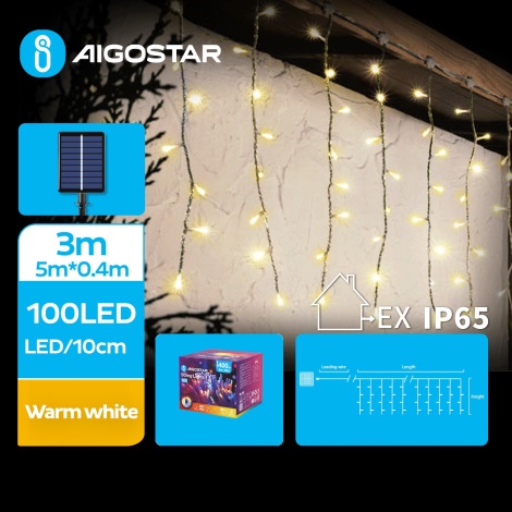 Aigostar - Soldrevet LED lyskæde 100xLED/8 funktioner 8x0,4 m IP65 varm hvid