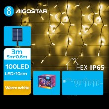 Aigostar - Soldrevet LED lyskæde 100xLED/8 funktioner 8x0,6 m IP65 varm hvid