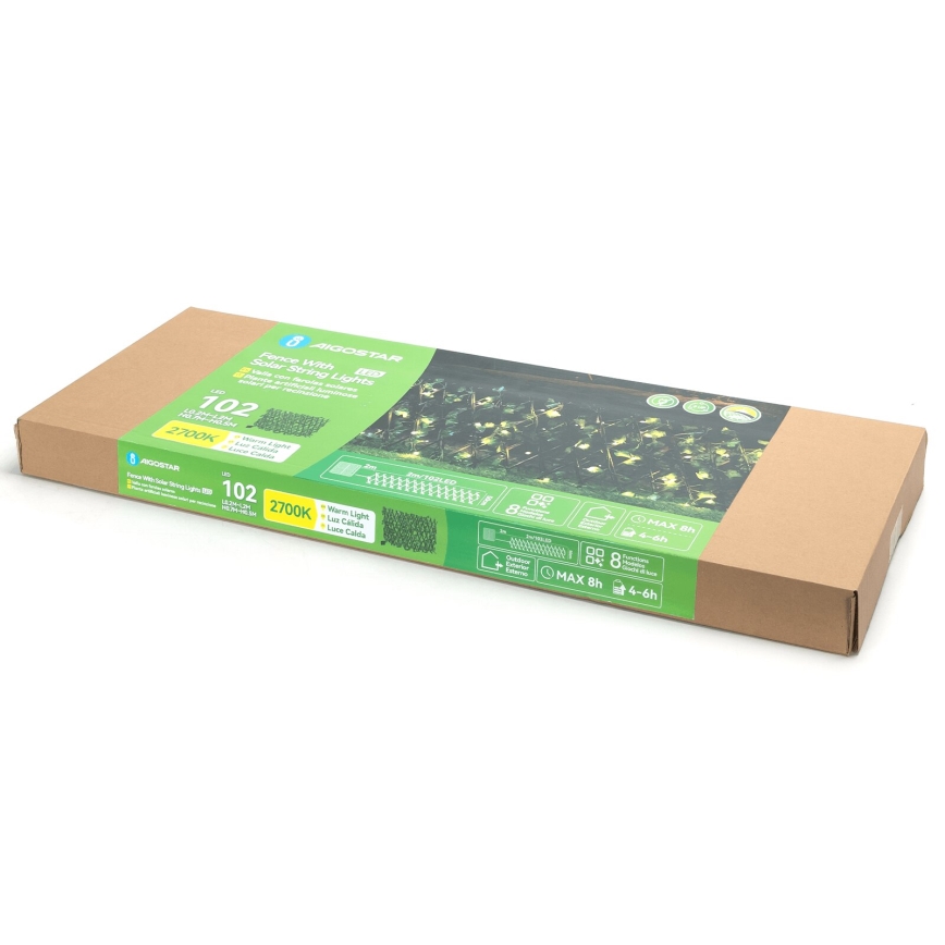 Aigostar - Soldrevet LED lyskæde 102xLED/2x0,7 m IP65 varm hvid ivy
