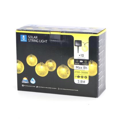 Aigostar - Soldrevet LED lyskæde 10xLED/3,8 m IP44 varm hvid