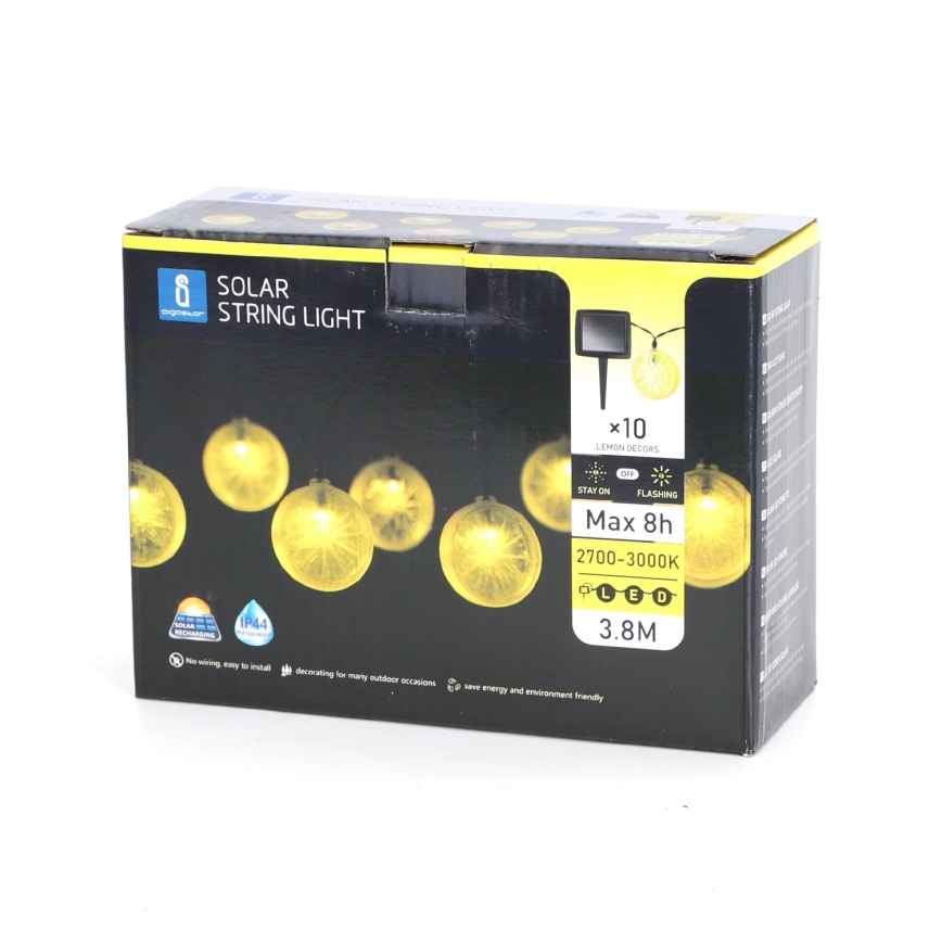 Aigostar - Soldrevet LED lyskæde 10xLED/3,8 m IP44 600 mAh varm hvid