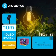 Aigostar - Soldrevet LED lyskæde 10xLED/8 funktioner 10,5 m IP65 varm hvid