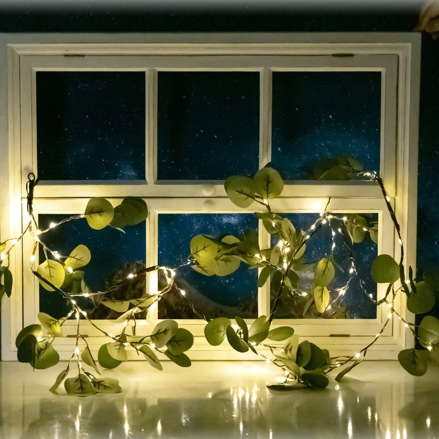 Aigostar - Soldrevet LED lyskæde 110xLED/4 m IP65 300 mAh varm hvid eukalyptus