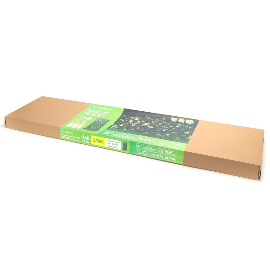 Aigostar - Soldrevet LED lyskæde 148xLED/2x1,2 m IP65 varm hvid eukalyptus